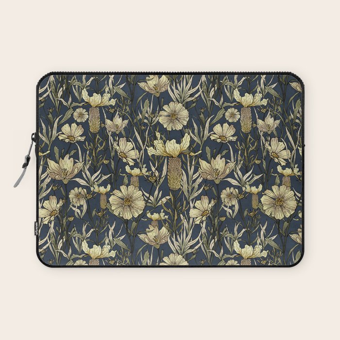 Midnight blue hand-drawn vintage garden  Laptop Sleeve Gallery Image 1