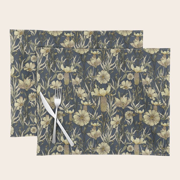 Midnight blue hand-drawn vintage garden  Placemat Gallery Image 1
