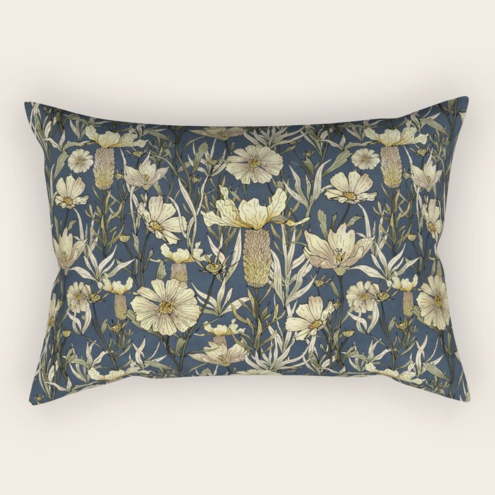 Midnight blue hand-drawn vintage garden  Rectangular Pillow Gallery Image 1