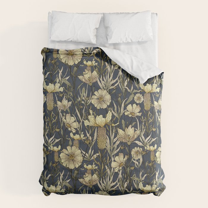 Midnight blue hand-drawn vintage garden  Comforter Gallery Image 6