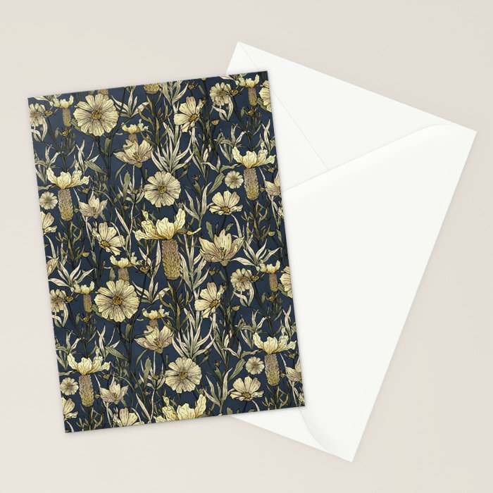 Midnight blue hand-drawn vintage garden  Stationery Card Gallery Image 2