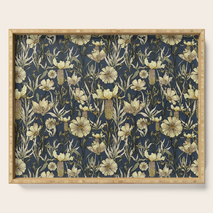 Midnight blue hand-drawn vintage garden  Serving Tray Gallery Image 1