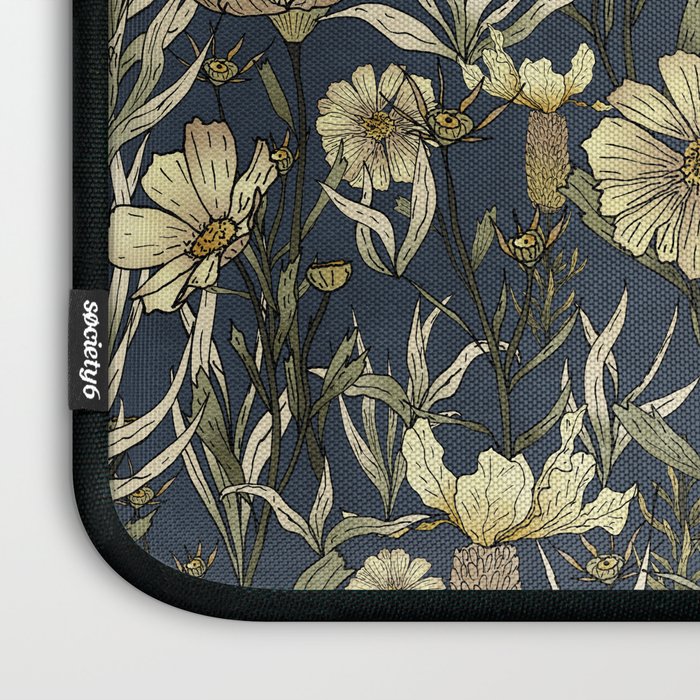 Midnight blue hand-drawn vintage garden  Laptop Sleeve Gallery Image 3