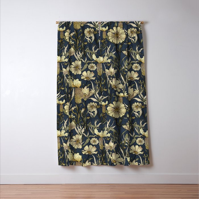 Midnight blue hand-drawn vintage garden  Window Curtain Gallery Image 3