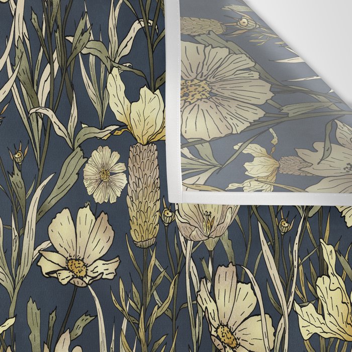 Midnight blue hand-drawn vintage garden  Wall Tapestry Gallery Image 3