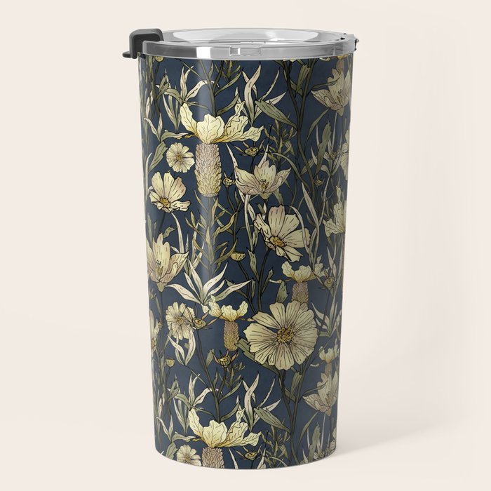 Midnight blue hand-drawn vintage garden  Travel Mug Gallery Image 3