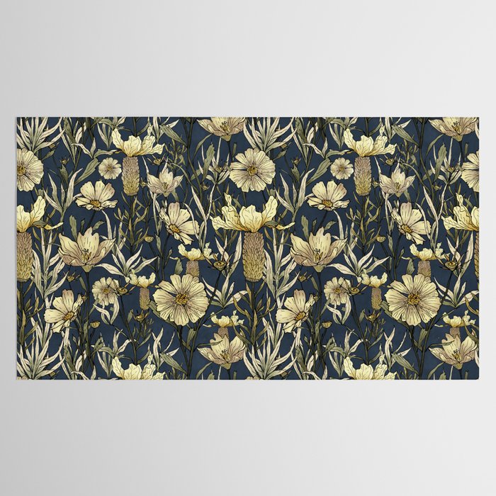 Midnight blue hand-drawn vintage garden  Tablecloth Gallery Image 2