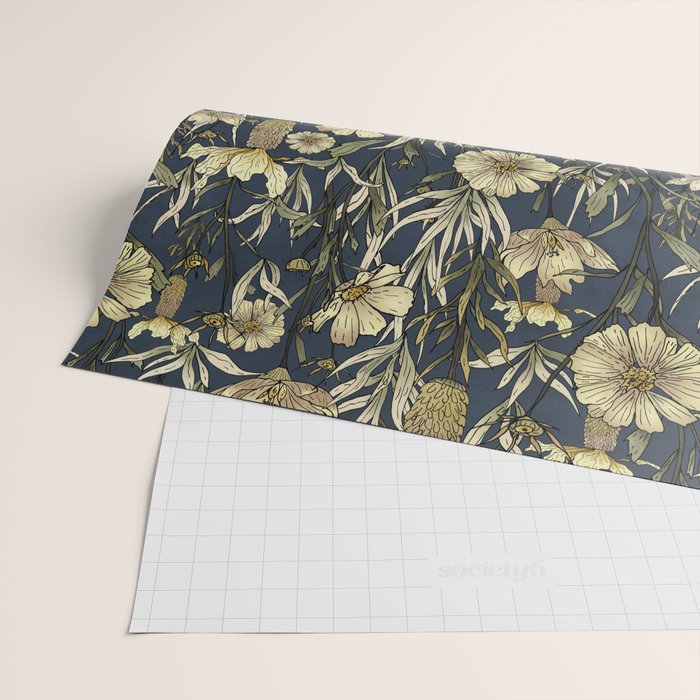 Midnight blue hand-drawn vintage garden  Wrapping Paper Gallery Image 2