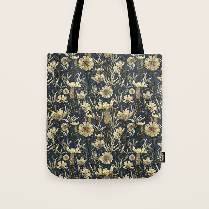 Midnight blue hand-drawn vintage garden  Tote Bag Gallery Image 1