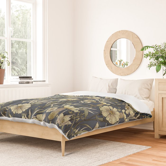 Midnight blue hand-drawn vintage garden  Duvet Cover Gallery Image 2