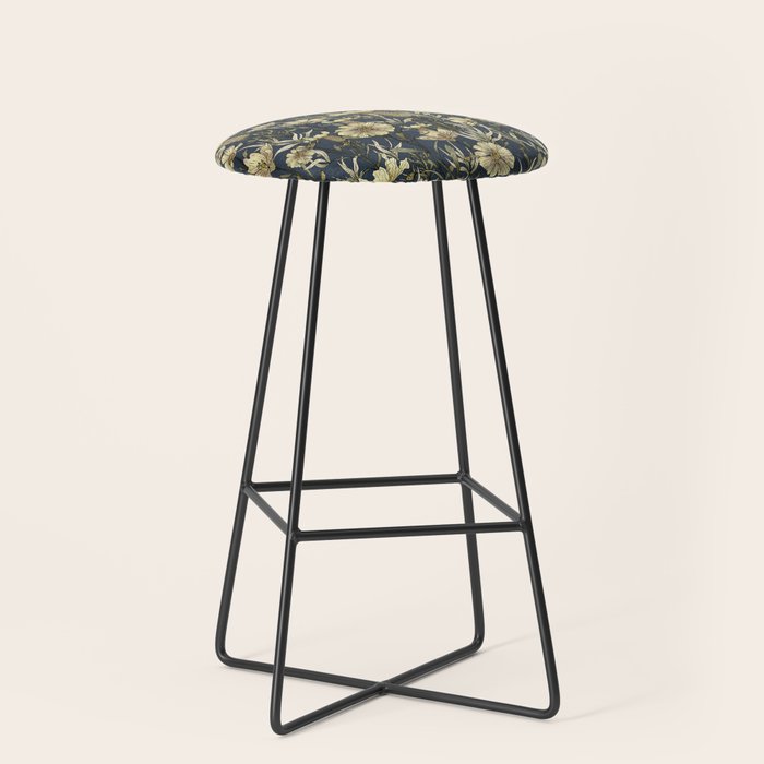 Midnight blue hand-drawn vintage garden  Stool Gallery Image 1