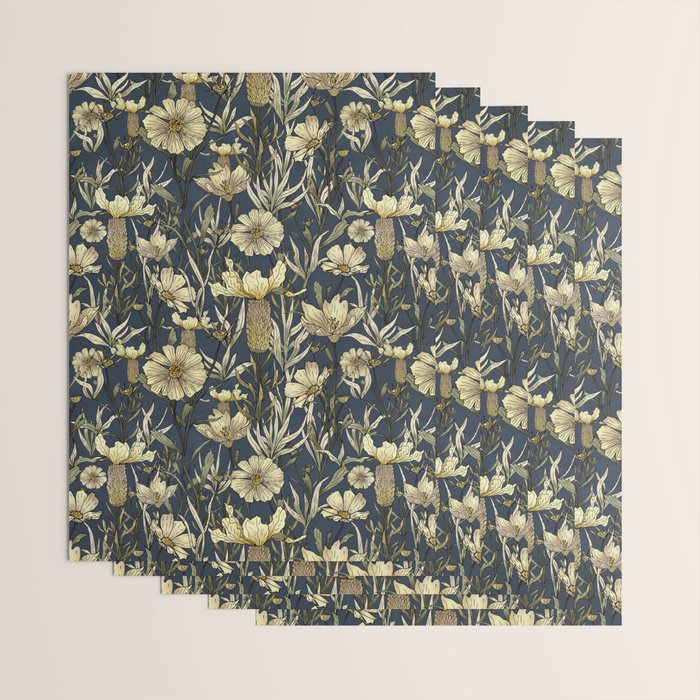 Midnight blue hand-drawn vintage garden  Wrapping Paper Gallery Image 3