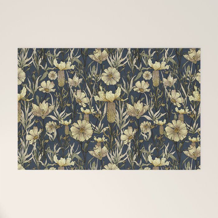Midnight blue hand-drawn vintage garden  Welcome Mat Gallery Image 1