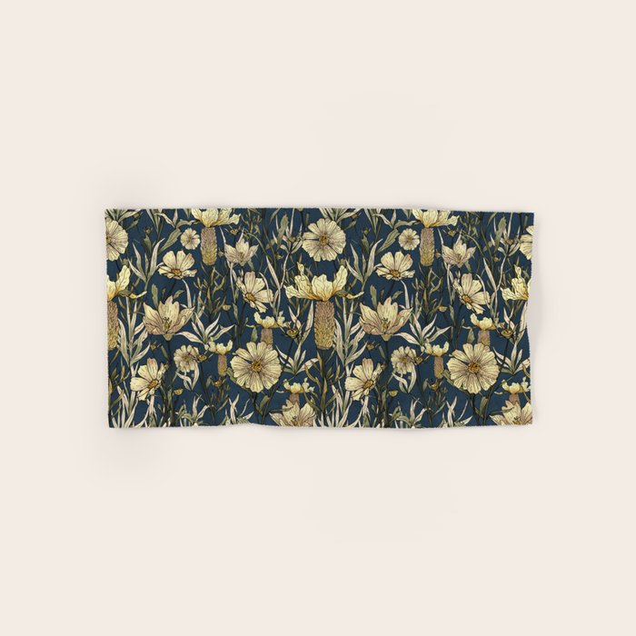 Midnight blue hand-drawn vintage garden  Bath Towel Gallery Image 1