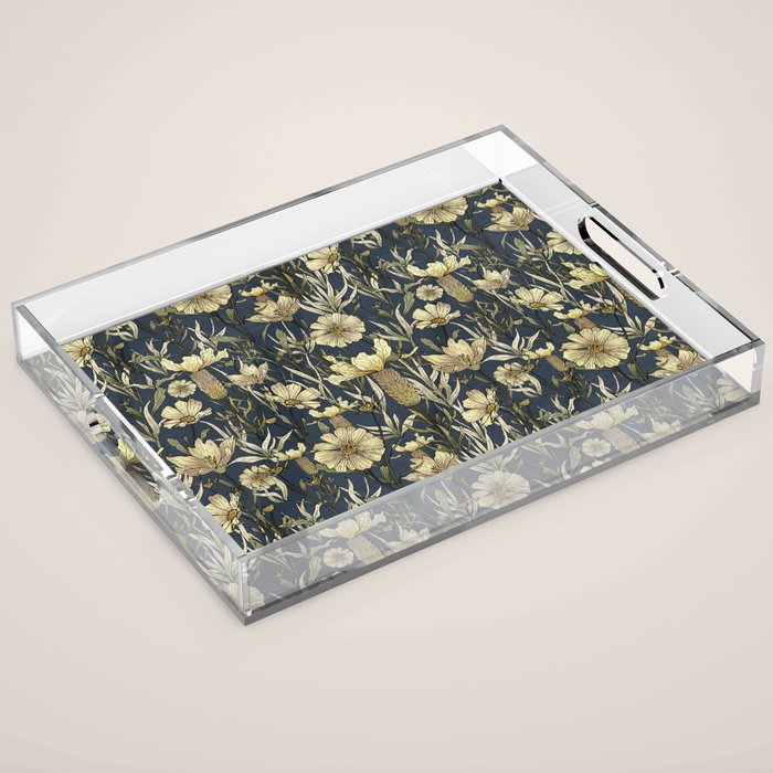 Midnight blue hand-drawn vintage garden  Acrylic Tray Gallery Image 1