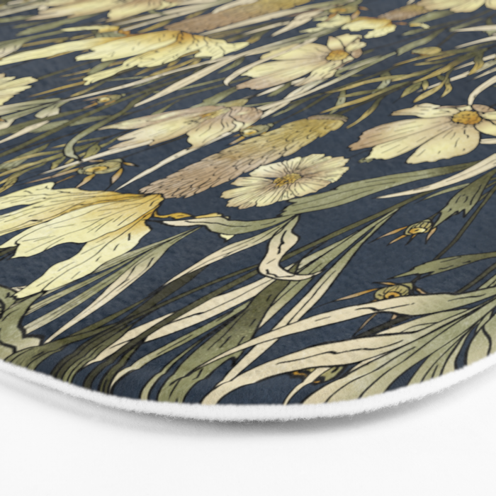 Midnight blue hand-drawn vintage garden  Bath Mat Gallery Image 3