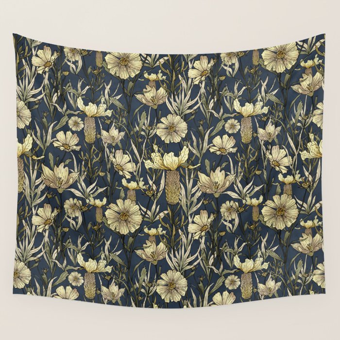 Midnight blue hand-drawn vintage garden  Wall Tapestry Gallery Image 4