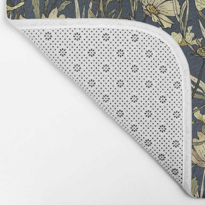 Midnight blue hand-drawn vintage garden  Bath Mat Gallery Image 2