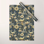 Midnight blue hand-drawn vintage garden  Wrapping Paper Gallery Image 1