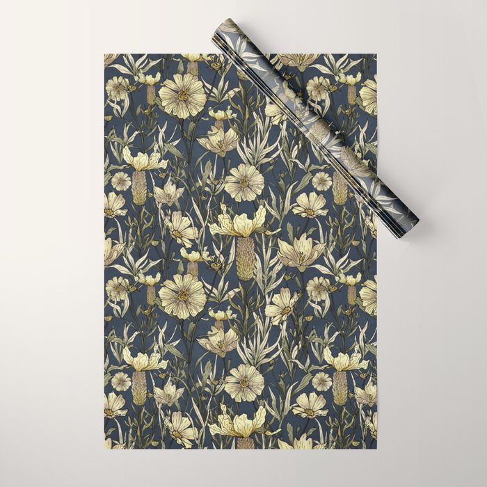 Midnight blue hand-drawn vintage garden  Wrapping Paper Gallery Image 1