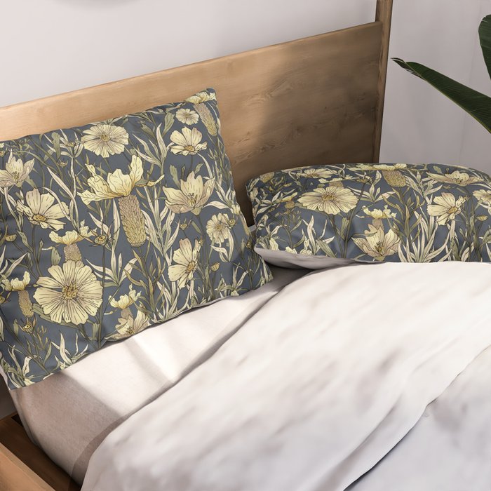 Midnight blue hand-drawn vintage garden  Pillow Sham Gallery Image 2
