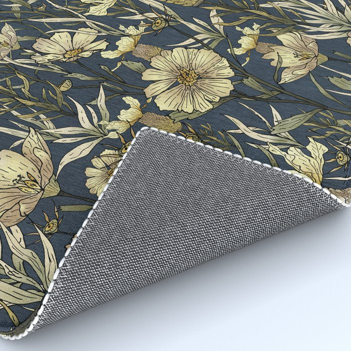 Midnight blue hand-drawn vintage garden  Rug Gallery Image 4