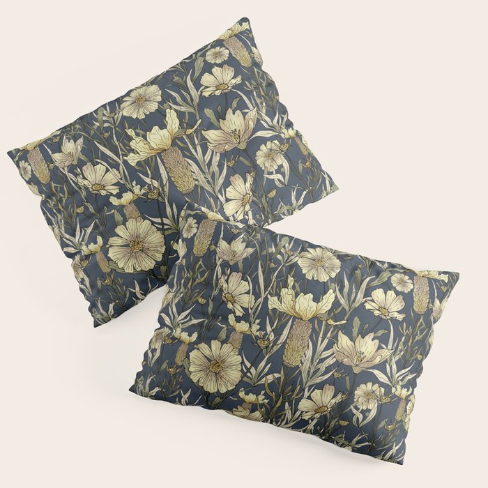 Midnight blue hand-drawn vintage garden  Pillow Sham Gallery Image 3
