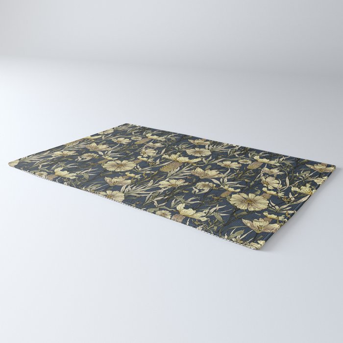 Midnight blue hand-drawn vintage garden  Rug Gallery Image 3