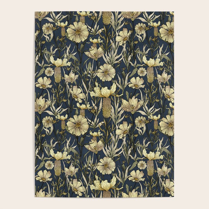 Midnight blue hand-drawn vintage garden  Poster Gallery Image 4