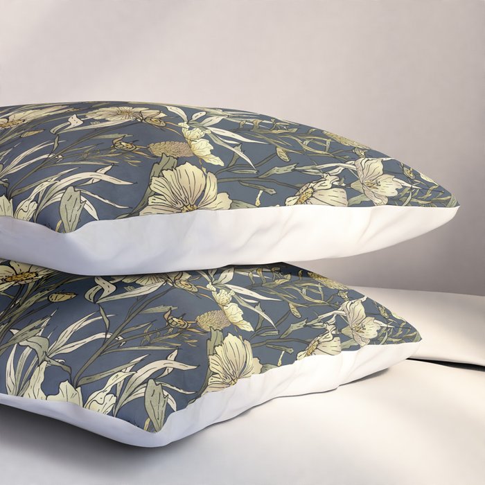 Midnight blue hand-drawn vintage garden  Pillow Sham Gallery Image 3