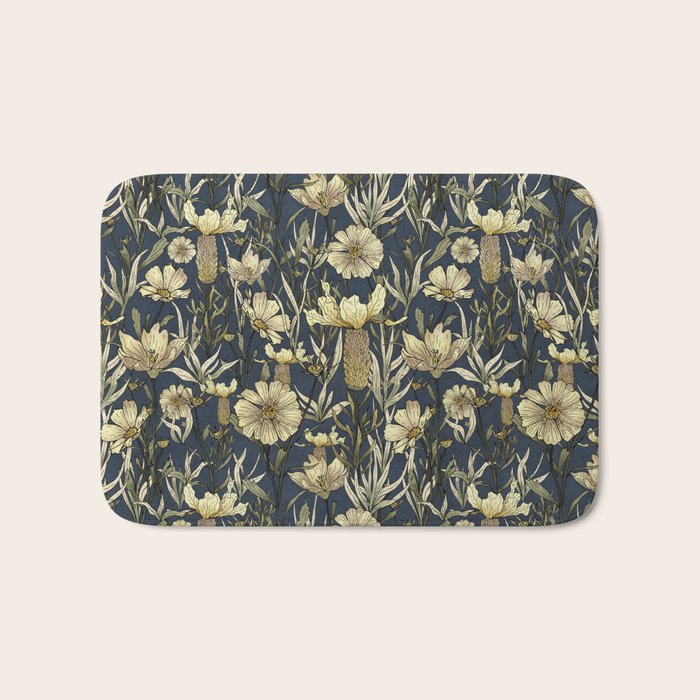 Midnight blue hand-drawn vintage garden  Bath Mat Gallery Image 1