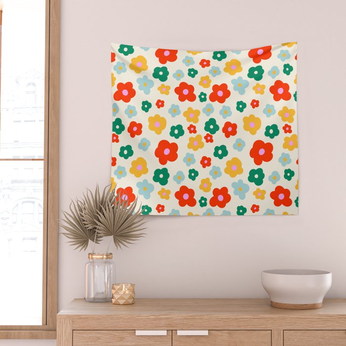 Colorful Ditzy Flowers  Wall Tapestry Gallery Image 2