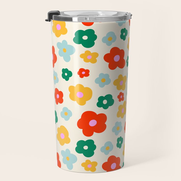 Colorful Ditzy Flowers  Travel Mug Gallery Image 3