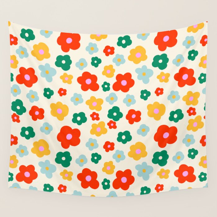 Colorful Ditzy Flowers  Wall Tapestry Gallery Image 1