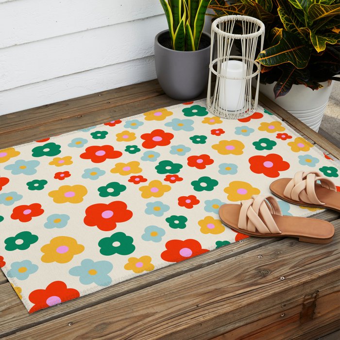 Colorful Ditzy Flowers  Outdoor Rug Gallery Image 2