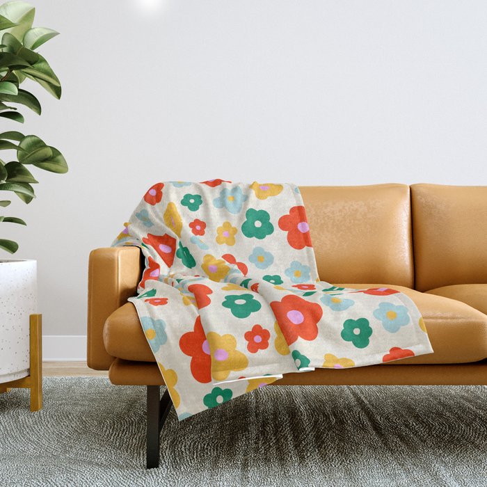 Colorful Ditzy Flowers  Throw Blanket Gallery Image 1