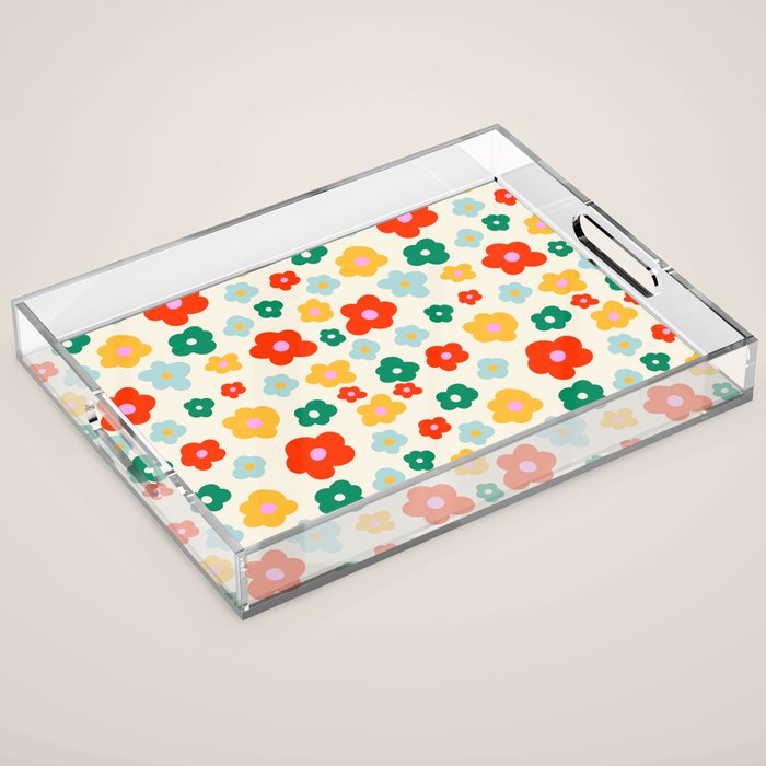 Colorful Ditzy Flowers  Acrylic Tray Gallery Image 1