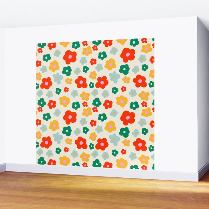 Colorful Ditzy Flowers  Wall Mural Gallery Image 2