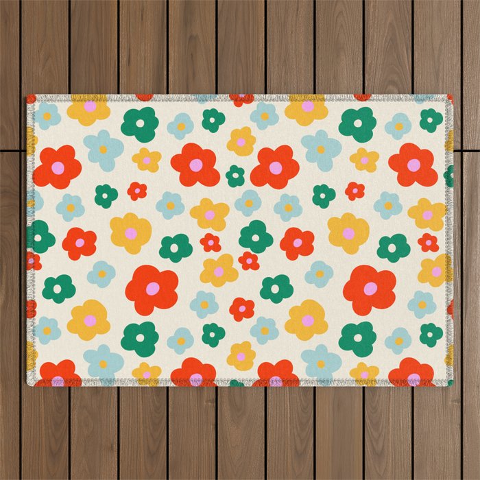 Colorful Ditzy Flowers  Outdoor Rug Gallery Image 1
