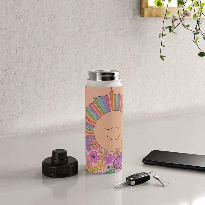Pastel Retro Hippie Boho Rainbows and Sunshine Poster Water Bottle Gallery Image 4