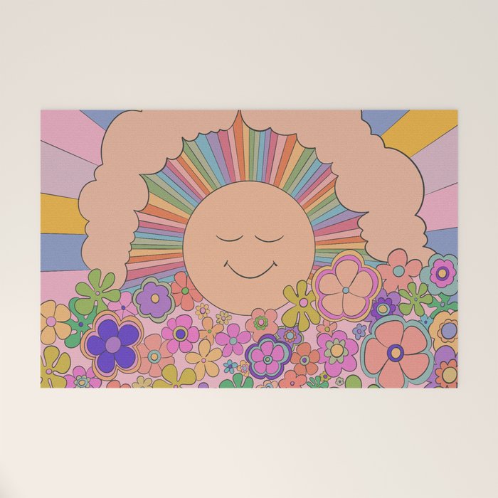Pastel Retro Hippie Boho Rainbows and Sunshine Poster Welcome Mat Gallery Image 1
