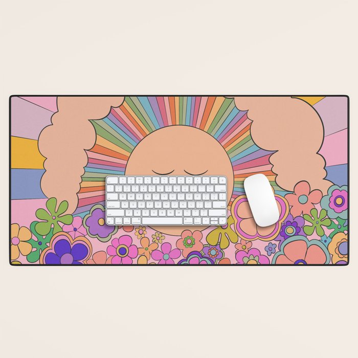 Pastel Retro Hippie Boho Rainbows and Sunshine Poster Desk Mat Gallery Image 1