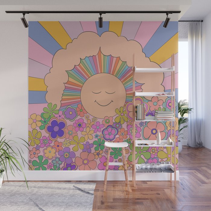 Pastel Retro Hippie Boho Rainbows and Sunshine Poster Wall Mural Gallery Image 1