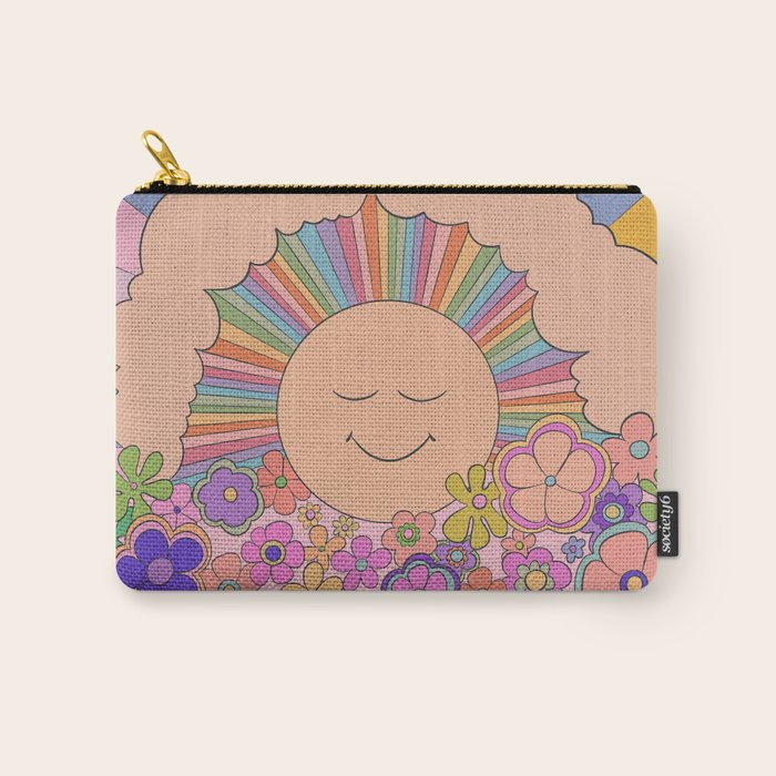 Pastel Retro Hippie Boho Rainbows and Sunshine Poster Carry All Pouch Gallery Image 1