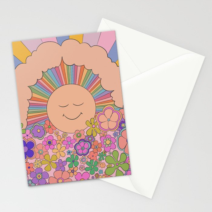 Pastel Retro Hippie Boho Rainbows and Sunshine Poster Stationery Card Gallery Image 2