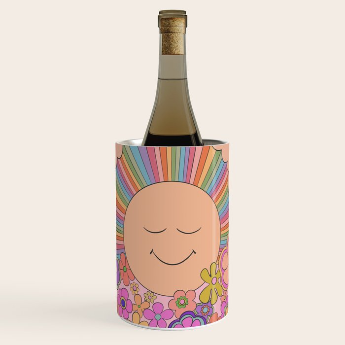 Pastel Retro Hippie Boho Rainbows and Sunshine Poster Wine Chiller Gallery Image 1