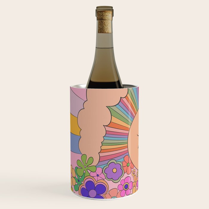 Pastel Retro Hippie Boho Rainbows and Sunshine Poster Wine Chiller Gallery Image 2