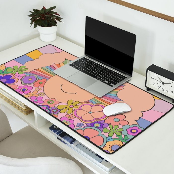 Pastel Retro Hippie Boho Rainbows and Sunshine Poster Desk Mat Gallery Image 2