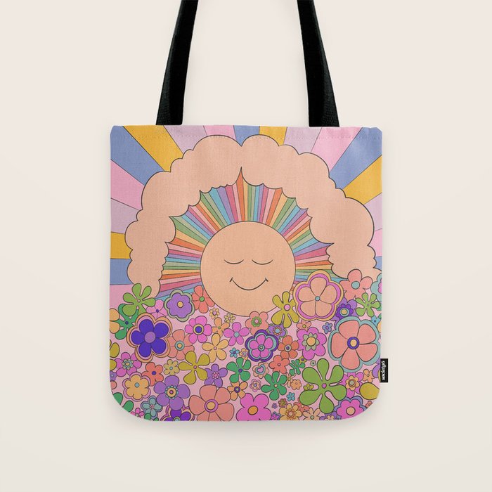 Pastel Retro Hippie Boho Rainbows and Sunshine Poster Tote Bag Gallery Image 1