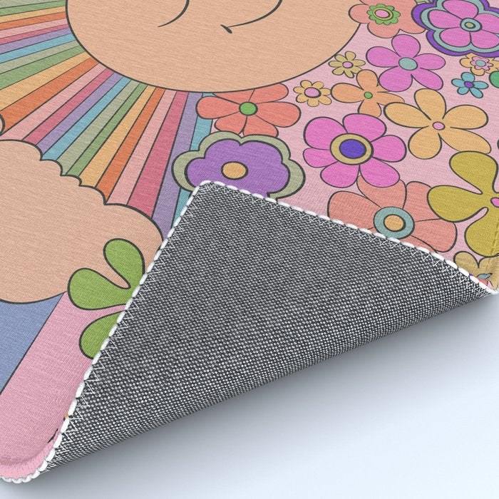 Pastel Retro Hippie Boho Rainbows and Sunshine Poster Rug Gallery Image 4